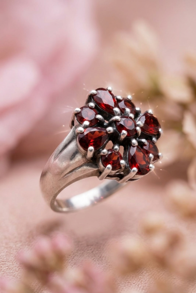Anillo de plata y granates Synapsia