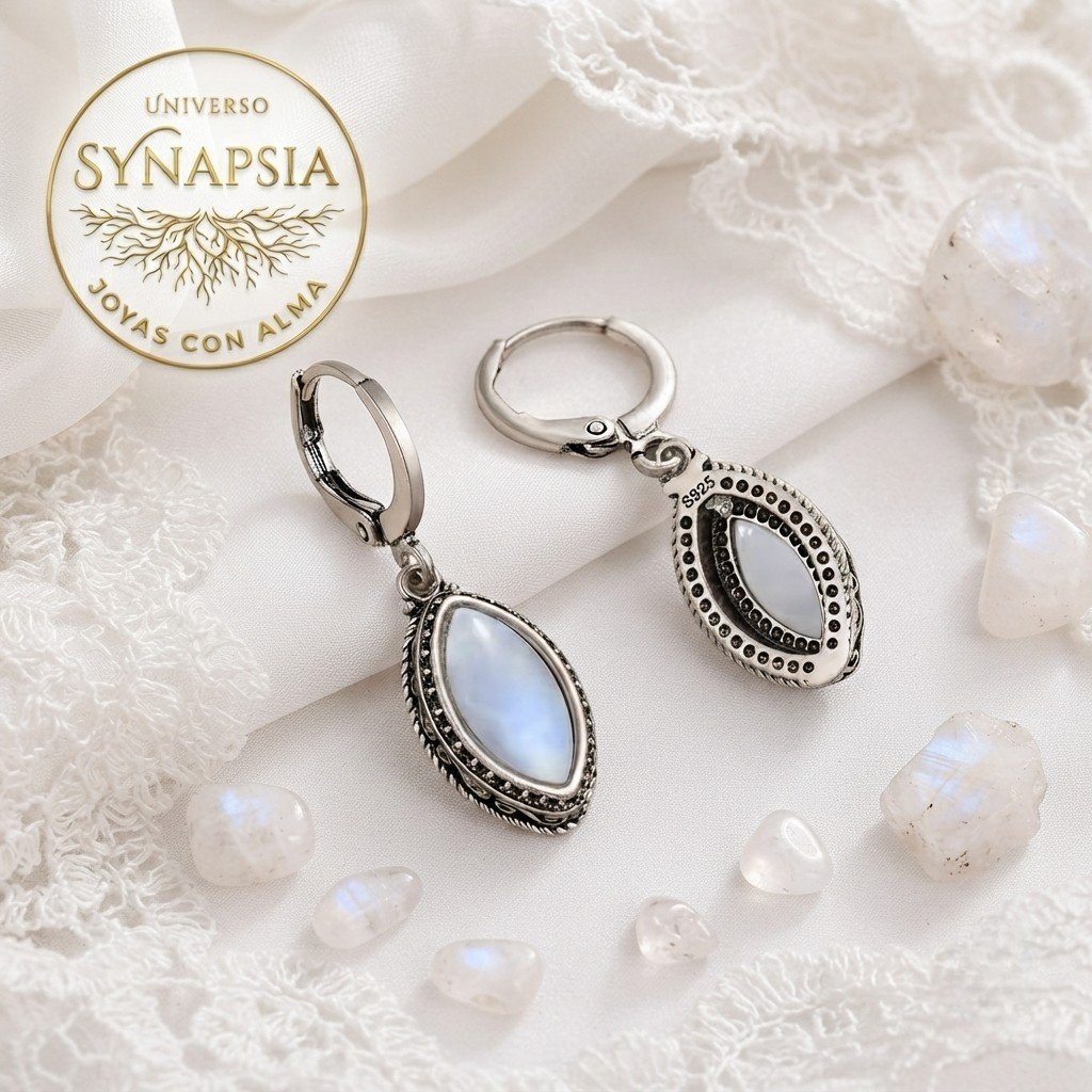 Pendientes de plata y piedra de luna Gotas de Eter Synapsia - Imagen 2