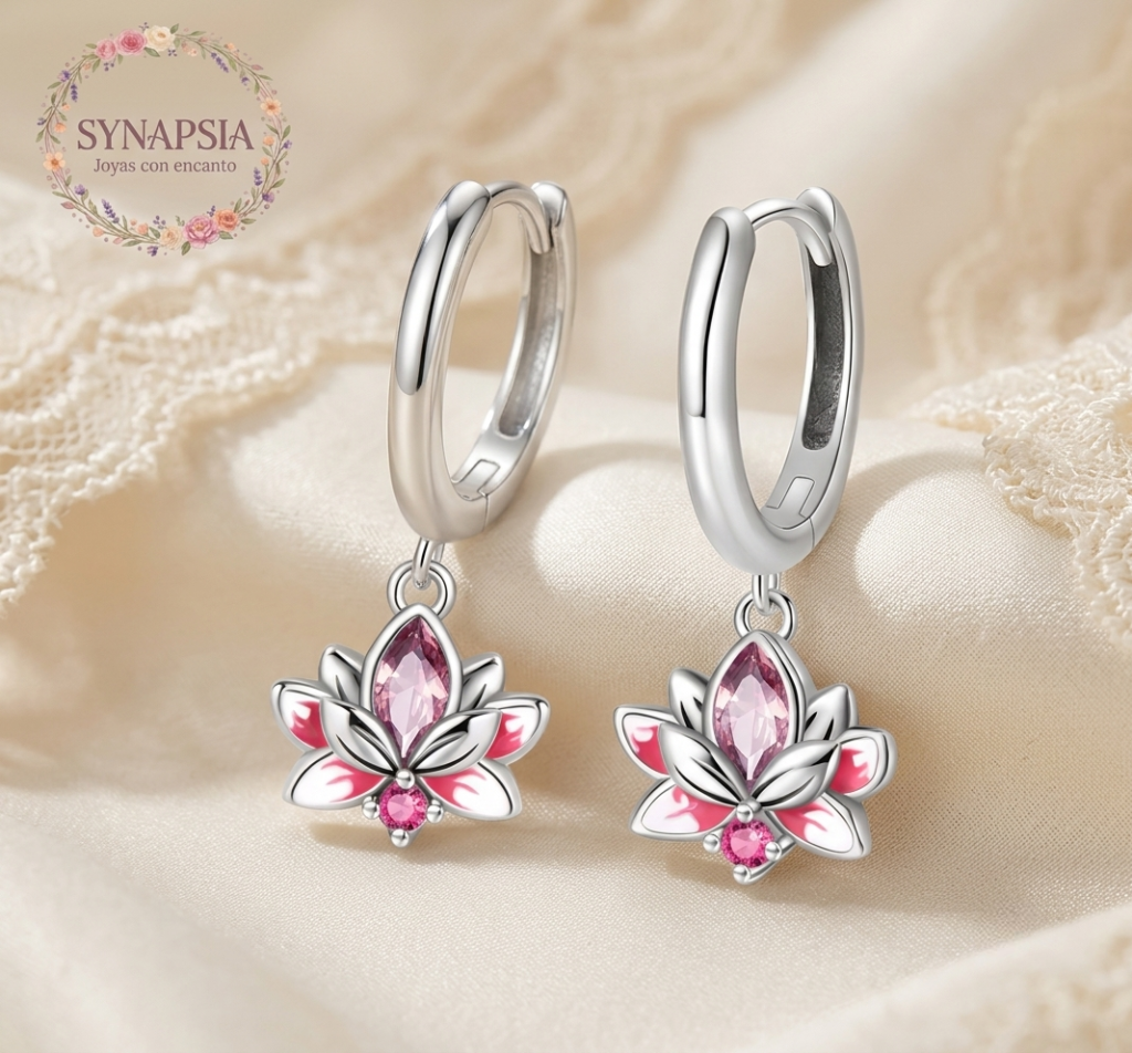 Pendientes flor de loto de plata de ley