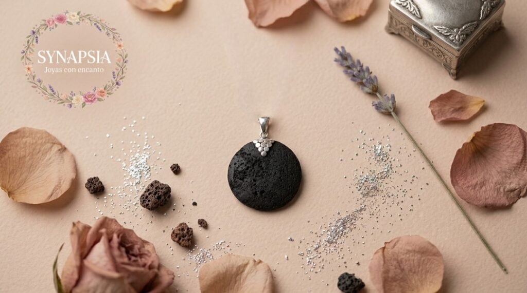 Colgante de Plata de Ley y Lava Volcánica