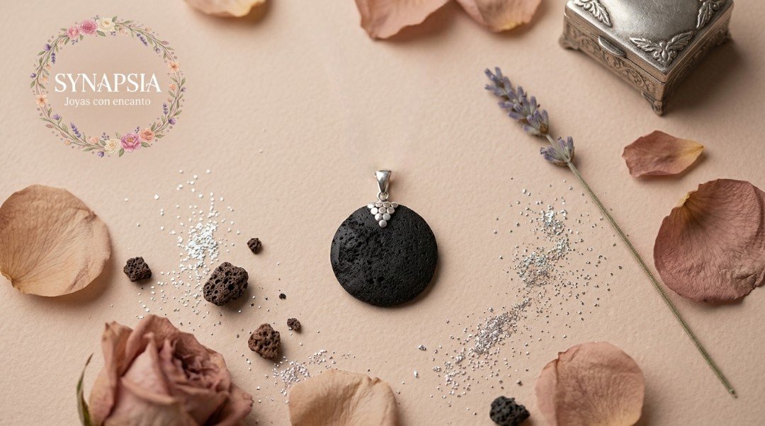 Colgante de Plata de Ley y Lava Volcánica