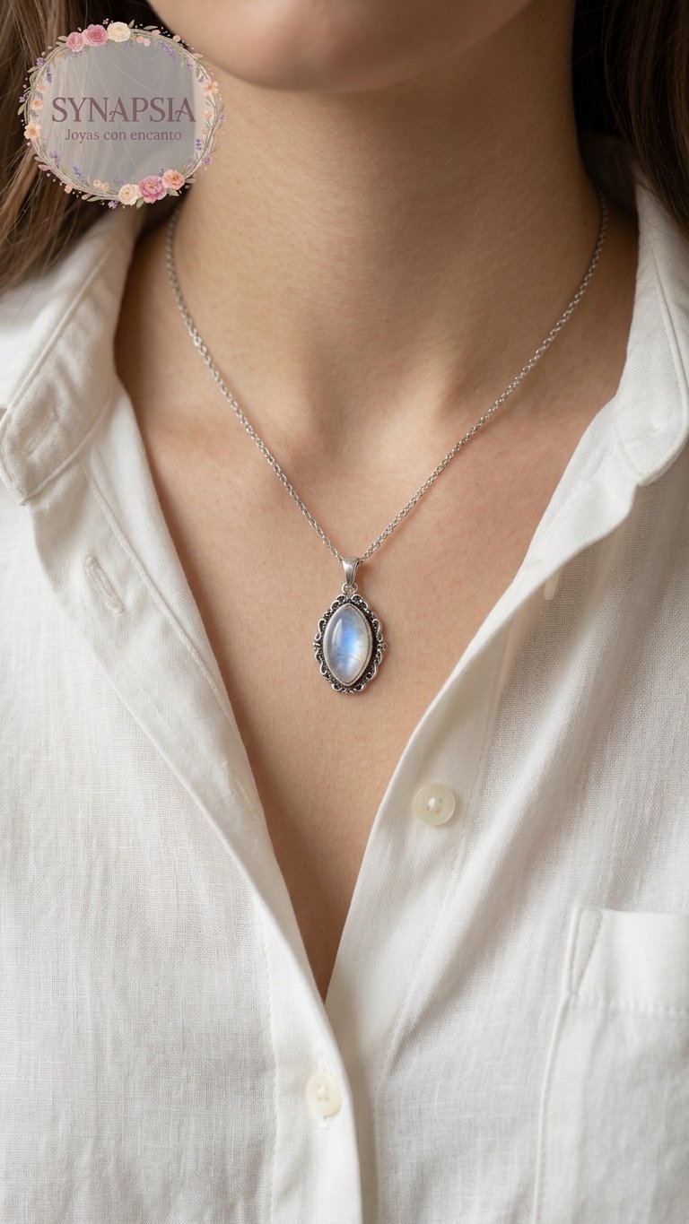 Collar de Plata de ley con Piedra Luna - Imagen 2
